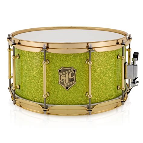 sjc drums custom  snare drum lime green glitter  gearmusiccom