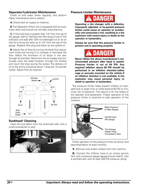 danger coats  tire changer user manual page