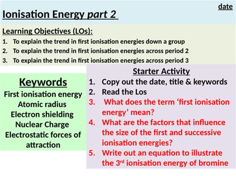 chemistry ionisation energy part  teaching resources