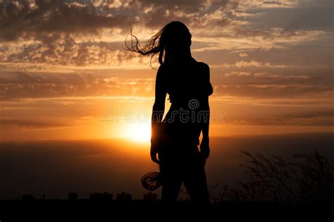 Girl Silhouette On A Red Background Stock Image Image Of