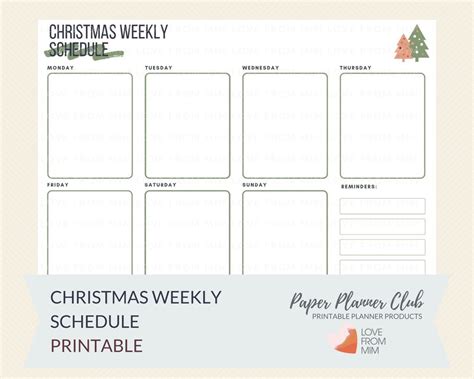 printable christmas weekly schedule instant  etsy
