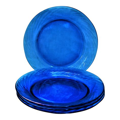 Vintage Royal Blue Swirl Edged Glass Pyrex Plates Set Of