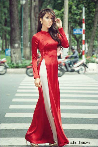 Ao Dai Vietnam Custom Made Silk And Satin Red And White No Paint Best