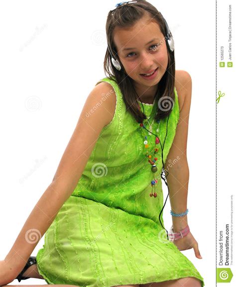 cute teen girl wearing headphones stock image image of carefree sound 12565273