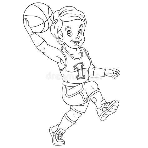 coloring page  boy playing basketball stock vector illustration