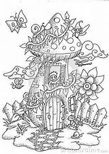 Coloring House Adult Pages Mushroom Book Mushrooms Doodle Fairy Cute Printable Print Books Town Fairytale Mystical Template sketch template