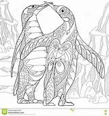 Emperor Penguins Zentangle Stylized sketch template