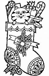 Coloring Pages Christmas Cat Stocking Color Cute Noel Chat Sock sketch template