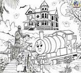 Thomas Coloring Train Pages Halloween Kids Sheets Percy Engine Printable Friends Activity Tank October Swamp Activities Haunted House Toys Games sketch template