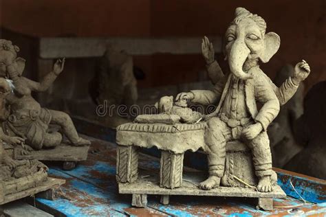unfirished clay model  lord ganesh ganesha stock photo image  prepared mythology