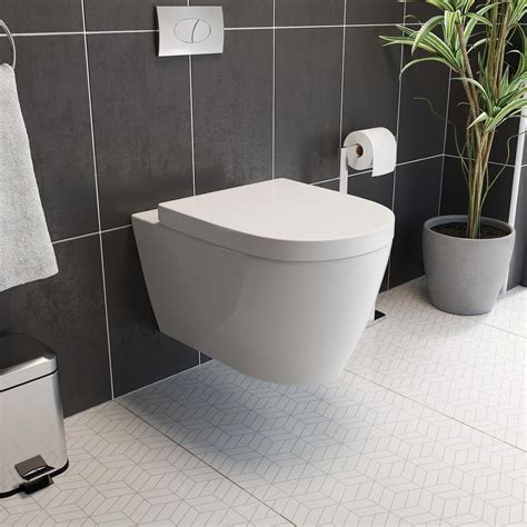 Bathroom Modern Wall Hung Toilet Pan Round Wc Soft Close Toilet Seat