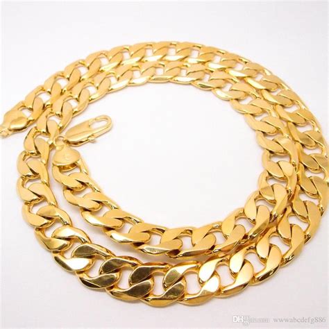 mm wide  yellow solid gold filled mens necklace curb chain jewelry stamped
