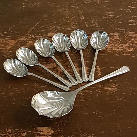 piece shell shaped fruit spoon set serving spoon   dessert spoons sheffield england