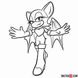 Sonic Hedgehog Rouge Bat Draw Drawing Games Sketchok Characters Step sketch template