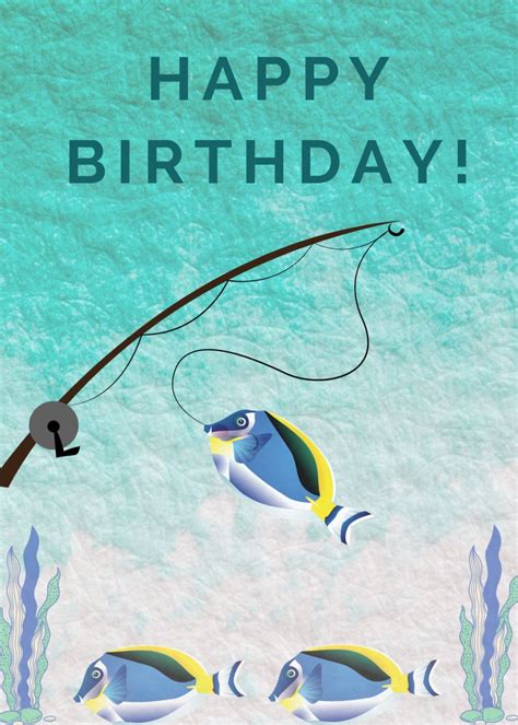 printable greeting card happy birthday  fishing card etsy
