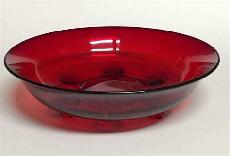 ruby red glass   tri footed centerpiece serving fruit bowl glass fruit bowl bowl red glass