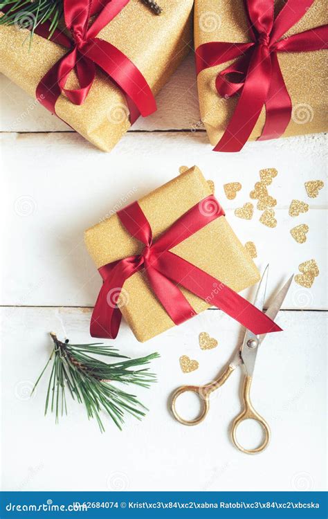christmas theme gift wrapping process stock photo image  santa modern