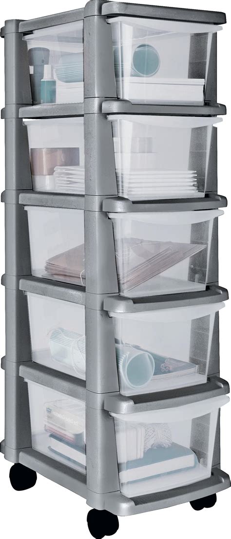 argos home  drawer silver plastic slim tower storage unit