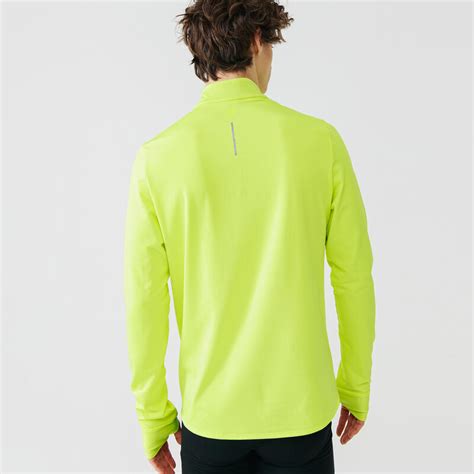 kalenji mens warm long sleeved running  shirt neon yellow decathlon