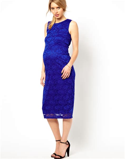 asos maternity exclusive midi dress  lace  blue electricblue lyst