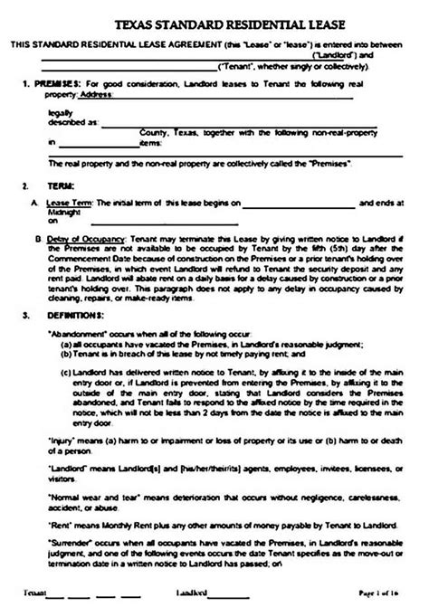 sample texas residential lease agreement printable lease agreement