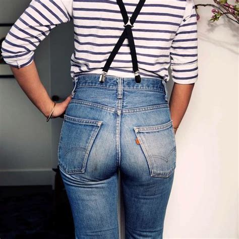 Striped Shirt Suspenders And High Waisted Vintage Levi S