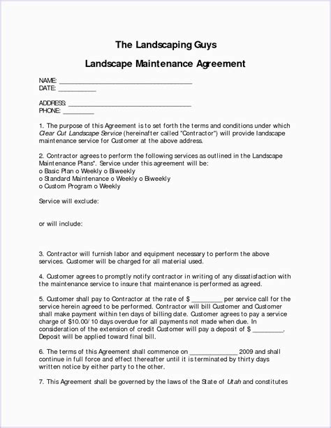 sample landscaping contract contract template landscape maintenance
