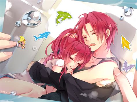 blush bubbles free hug male matsuoka gou matsuoka rin red hair short hair sleeping tukino