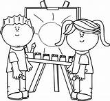 Kids Painting Clip Paint Coloring School Clipart Pages Easel Splatter Children Kid Drawing Palette Ms Boy Color Outline Artist Microsoft sketch template