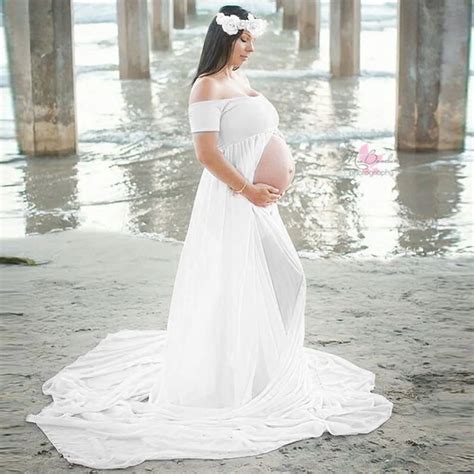 2018 Maternity Dresses Maternity Photography Props Chiffon Dresses Off
