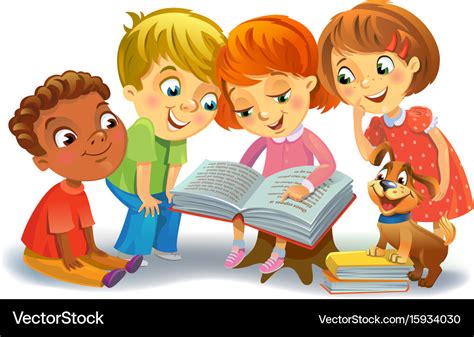 cute children reading books royalty  vector image