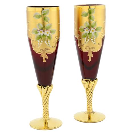 Murano Glass Goblets Set Of Two Murano Glass Champagne Flutes 24k