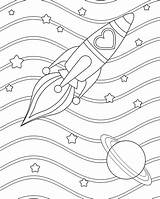 Rocket Coloring Ship Pages Printable Rocketship Kids Sheets Colouring Spaceship Space Valentine Book Color Print Cp Template Embroidery Friendship Circle sketch template