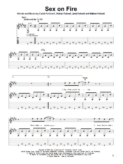 sex on fire sheet music by kings of leon guitar tab play along 84072