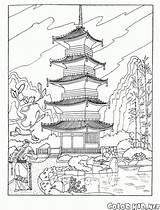 Coloring Pagoda Buddhist Prague Hall Town sketch template