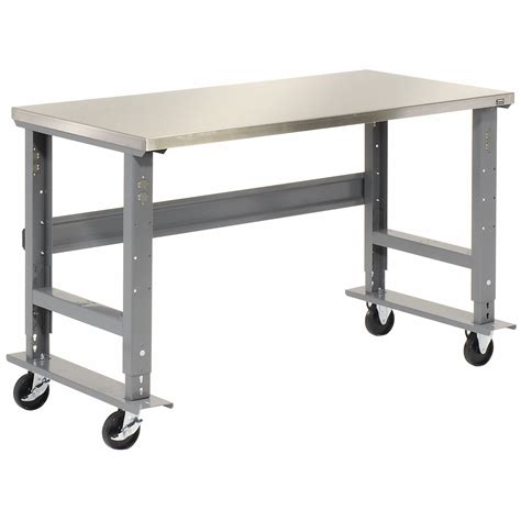 mobile adjustable height workbench stainless steel    gray