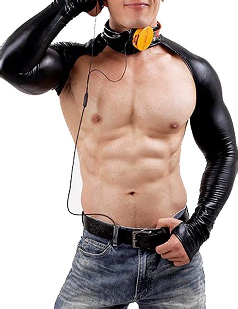 Linvme Mens Sexy Bodysuit Synthetic Latex Long Sleeve Dj