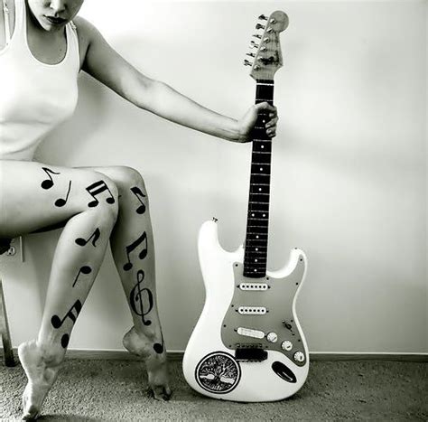 Love Music Girl Tattoo Whit Guittar Black And White Photography