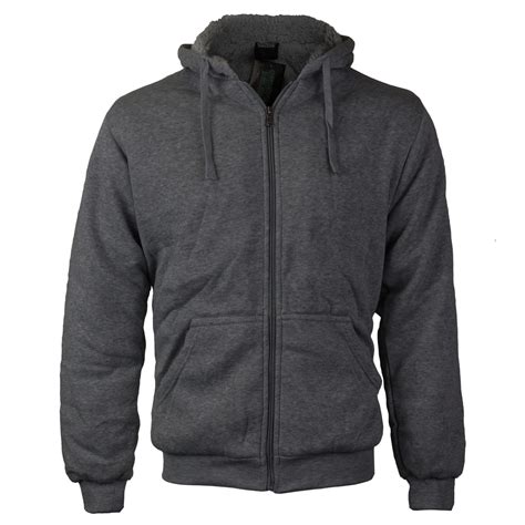 mens premium athletic soft sherpa lined fleece zip  hoodie sweater jacket dark grey xl
