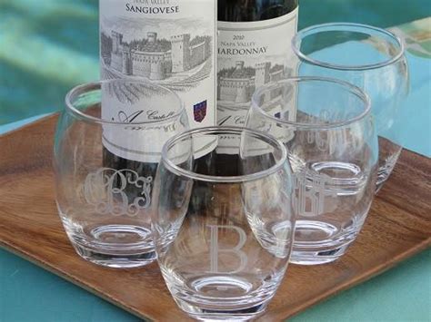 Monogrammed Acrylic Stemless Wine Glasses Set Of 4 The