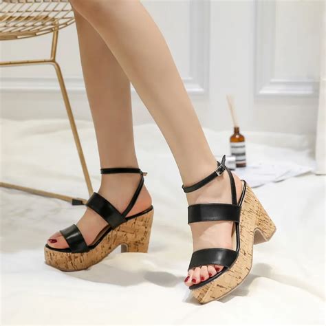 women wedges ankle strap sandals cm platform cm wedge heel summer shoes black beige size