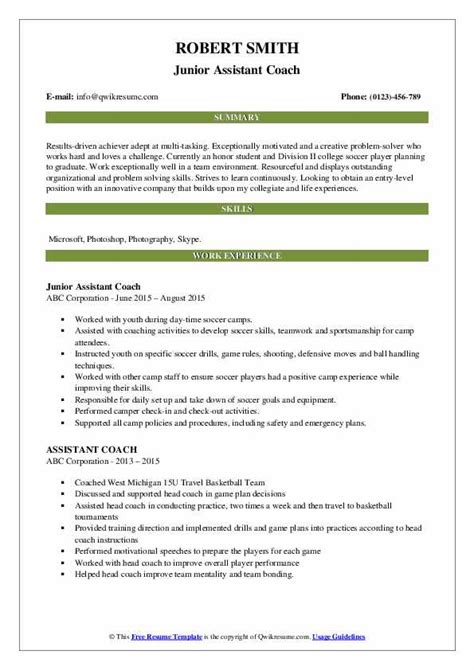 assistant coach resume samples qwikresume