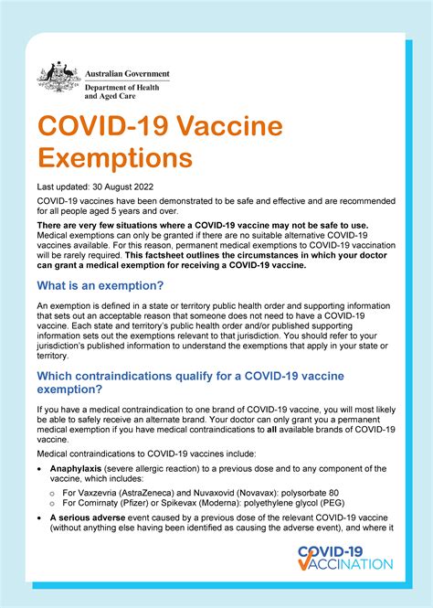 covid  vaccine exemption fact sheet australian government