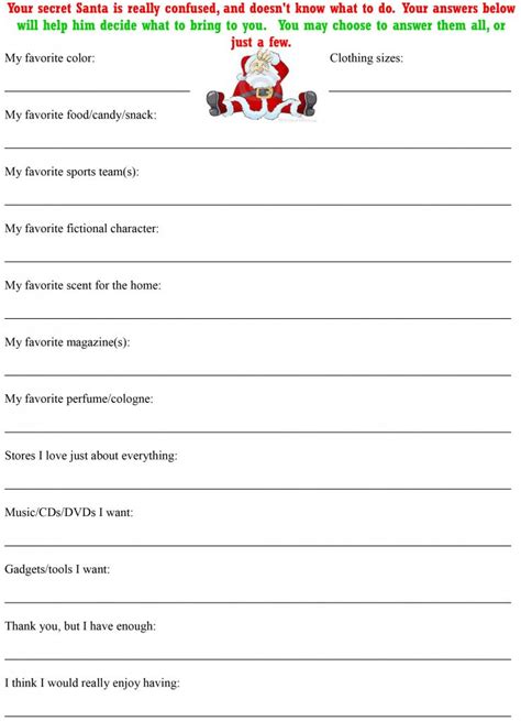 secret pal questionnaire  printable printable world holiday