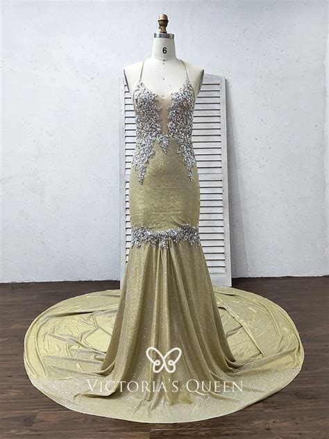 Vq Classy Beaded Lace Appliqued Glitter Spandex Prom Dress
