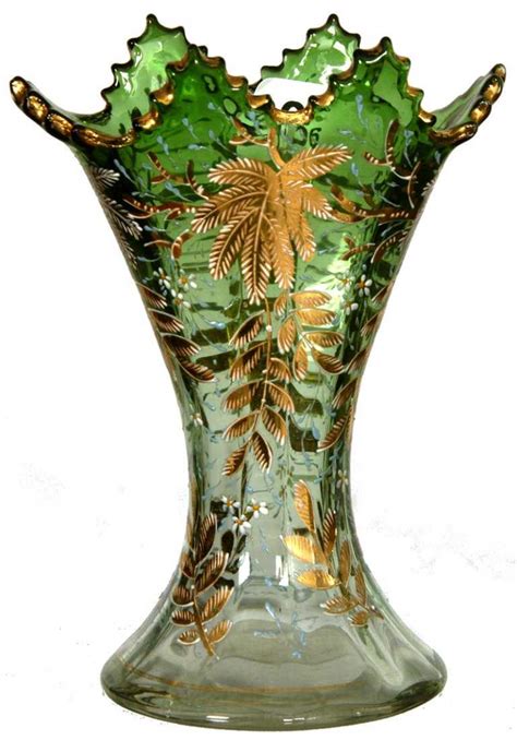 5 Moser Style Art Glass Fan Shaped Vase