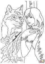 Coloring Wolf Pages Woman Printable Drawing sketch template