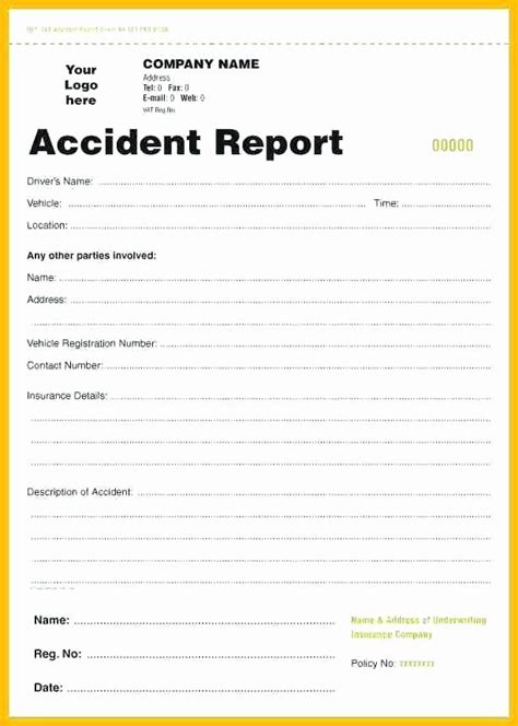 vehicle accident report form template   work accident report form