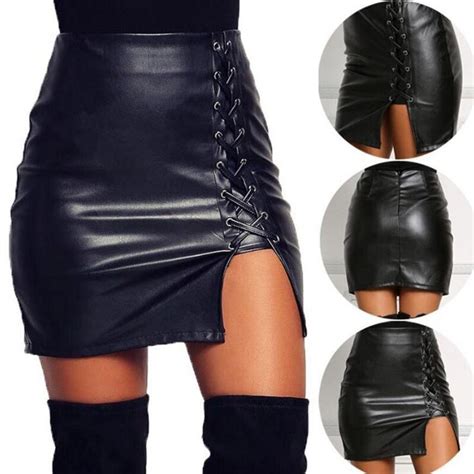 2018 new mini leather skirts women fashion pu side split pencil skirts