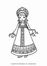 Russian Colouring Girl Pages Coloring Russia sketch template
